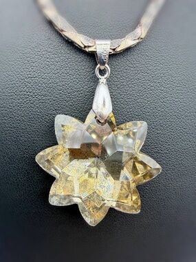 Vintage 925 sterling silver 18k gold plated Crystal Star Pendant Charm & Triangl